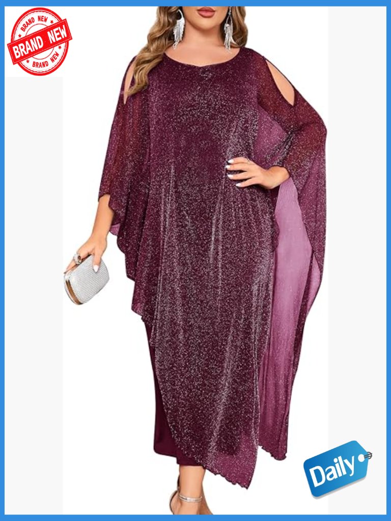 Plus Size Elegant Formal Dress With Long Cape Overlay Cocktail